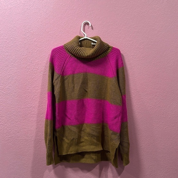 WHO WHAT WEAR Women’s Pink/Brown Turtle Neck Knit Sweater Size L - Picture 1 of 5